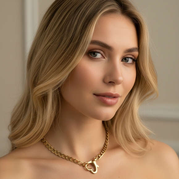 Chic Gold Heart Necklace and Bracelet Set